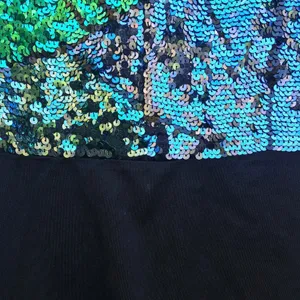 Oleg Cassini Black Tie Vintage Blue Green Sequin Sleeveless Dance Bodysuit S v6x thumbnail 5