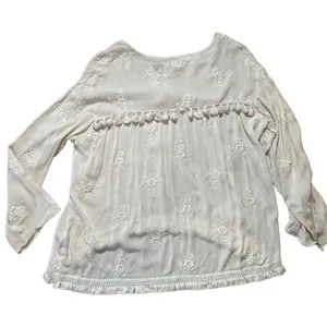 Surf Gypsy‎ Floral Embroidery Blush Fringe Crop Blouse Sz Small thumbnail 2