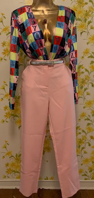Deep plunge neck colorful bodysuit size L Size L thumbnail 1
