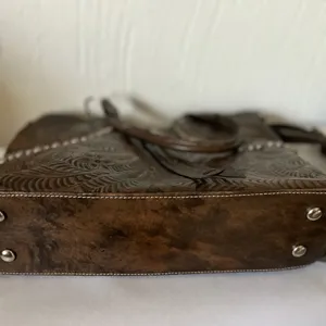 American West Hand Tooled Leather Handbag Western Bag Shoulder Purse Tassel thumbnail 8