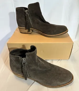Dolce Vita Sutton Gray Suede Leather Ankle Boots Double Zip Stacked Heel 8.5 thumbnail 1