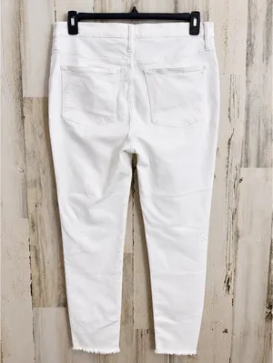 Madewell 9 Mid-Rise Skinny Jeans White Button Fly Frayed Hem Women's 32 thumbnail 3