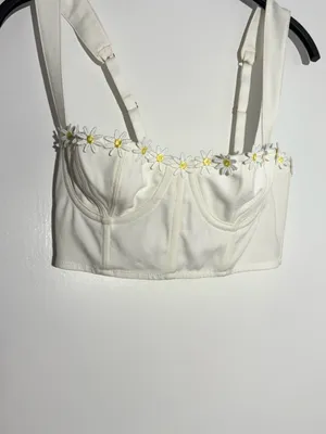 Urban Outfitters White Daisy-Trim Longline Bralette thumbnail 6