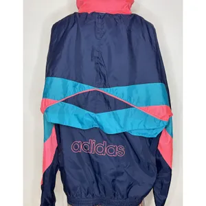 Vintage Adidas Windbreaker Jacket Navy Pink Teal Colorblock Trefoil Large thumbnail 5