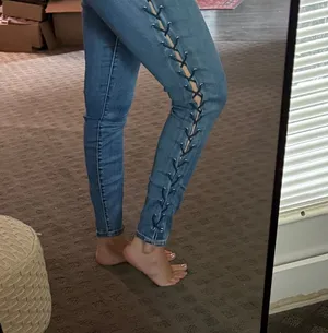 PacSun Dark Blue Skinny Jeans with Side Lace-Up Detail thumbnail 2