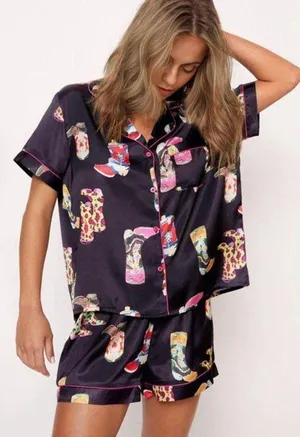 cowboy boot satin pajamas Black thumbnail 1