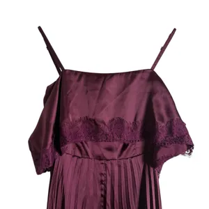 ASOS Plum Burgundy Satin Lace Trim Pleated Cold Shoulder Maxi Dress Size 4 thumbnail 4