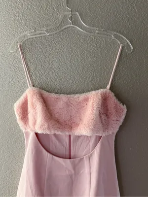 Naked Wardrobe Baby Pink Faux Fur Trim Bodycon Mini Dress Y2K thumbnail 3