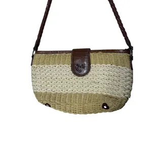 Vintage Coldwater Creek Woven Straw Shoulder Bag Brown Heart Medallion thumbnail 2