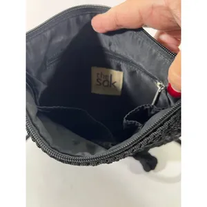 The Sak Crochet Crossbody Bag Black Woven Strap Zipper Closure Y2K Boho‎ Artisan thumbnail 7