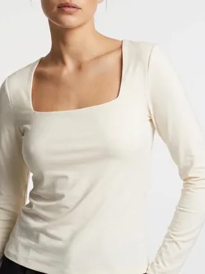💥 NWT H&M Cream Square Neck Long Sleeve Top thumbnail 1