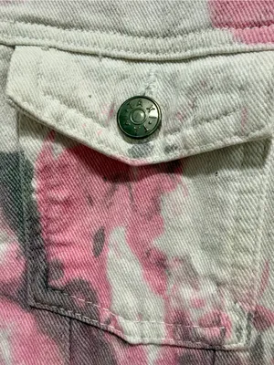 Pink Splatter Sequin Fringe Embellished Denim Jacket S Styled By Coco White thumbnail 5