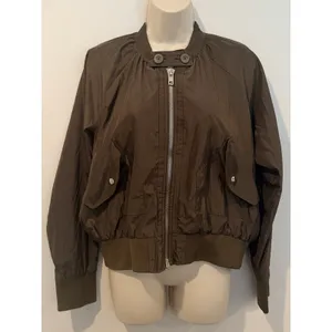 Free People Midnight Bomber Jacket in Olive Green Satin Pockets Sz S Small EUC!! thumbnail 2