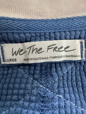 Free People We The Free Waffle Knit High Low Blue Long Sleeve Crop Top Size L thumbnail 4