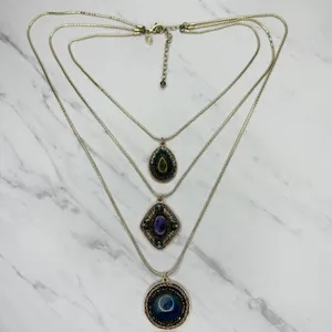 Chico's Layered Gold Tone Necklace Stone Cabochon Pendants ✨ thumbnail 2