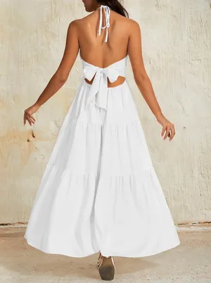 White Halter Maxi Dress Size M thumbnail 2