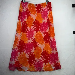 Cato 18W 20W Maxi Skirt Pink Orange Floral Burst Tropical Boho Flowy Beach Airy thumbnail 2