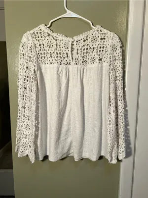 Eri + Ali Women’s Sz Medium Marigold Lace Blouse White 3/4 Sleeve BE15723 Anthro thumbnail 7