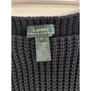 Lauren Ralph Lauren Chunky Knit Sweater Women Medium Blue Cotton Nautical Preppy thumbnail 3