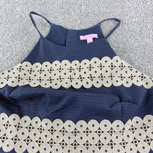 Lilly Pulitzer Navy Gold Eyelet Halter Dress Style‎ 11561 Size 6 Party Formal thumbnail 2