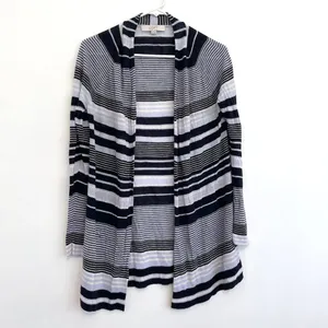 ANN TAYLOR LOFT Striped Fine Knit Open Cardigan Blue / Periwinkle ? Navy Sweater thumbnail 3