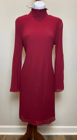 Grey & Gray Dress Size 10 Burgundy Mock Neck Smocked Keyhole Back Bell Sleeve thumbnail 1