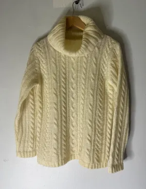 Vintage jones new work cream mohair blend‎ turtleneck cable knit sweater small thumbnail 1