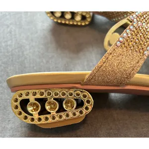 Gold Rhinestone Butterfly Slide Sandals Architectural Crystal Block Heel thumbnail 2