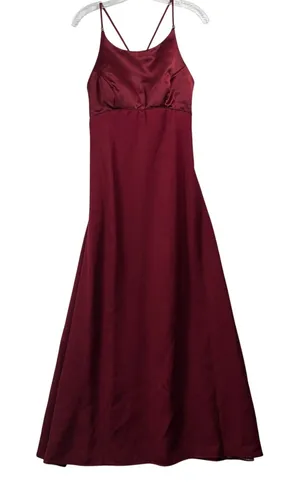 Alfred Angelo Burgundy Satin Open‎ Back Bow Maxi Dress Gown Prom Juniors 5/6 thumbnail 1