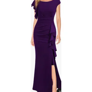 WOOSEA Womens Purple Ruffle Split Bodycon Mermaid Evening Cocktail Dress Size L thumbnail 4