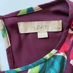 LOFT Womens Plum Purple Tropical Floral‎ Puff Sleeve Shift Dress XSP Petites thumbnail 6