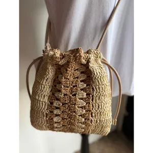 NWT XIIX Straw Bucket Bag Tan Woven Crossbody Coastal Resort Beach Boho thumbnail 6
