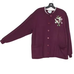 Vintage Cardigan Embroidered Hummingbird Floral Novelty Cottagecore Grandma M thumbnail 2