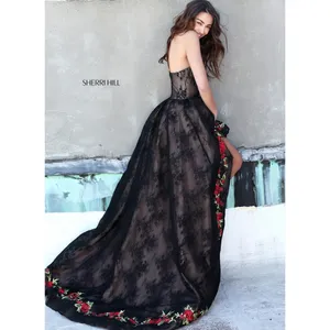 Sherri Hill 51252 Black Lace‎ Floral Embroidered High Low Gown Size 0 New! thumbnail 4