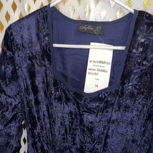 Lola P. Midnight indigo velvet vintage gown flared bottom formal dress prom wedd thumbnail 2