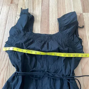 Gap Black Square Neck Mini Dress Womens Small Black Ruffle Strap Tiered Cottage thumbnail 3