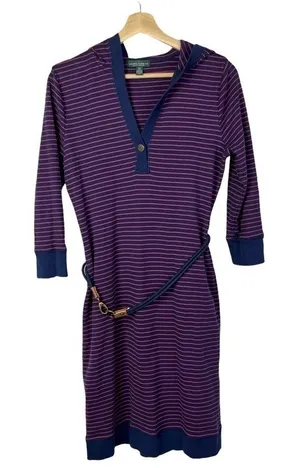 Lauren Ralph Lauren Red & Blue Stripe Hooded Jersey Dress S‎ thumbnail 1