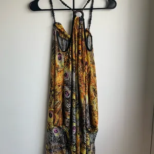 Peacock Print Halter Dress Yellow Size M thumbnail 2