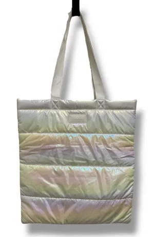 Bath & Body Works White Iridescent Puffer Tote‎ Bag NEW thumbnail 1