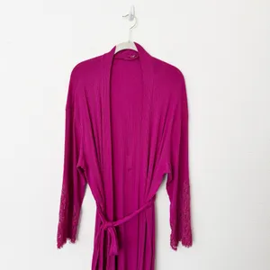 [Anthropologie] Magenta Pink Ilia Lace Sleeve Belted Wrap Robe Size Large L/XL thumbnail 3