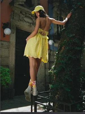 FOR LOVE AND LEMONS NWT NATALIA Yellow Eyelet Cutout Mini Dress thumbnail 2