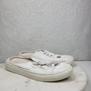 J.Crew Slip-on Sneakers Womens 8 White Canvas Slide On Lace Up Casual Mule thumbnail 5