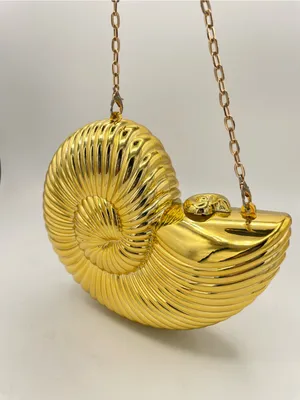 Gold Nautilus Shell Clutch Crossbody Purse Metallic Hard Case Evening Bag thumbnail 3