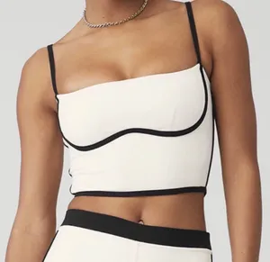 Alo Yoga Airbrush Streamlined Bra Tank Ivory/Black M thumbnail 1