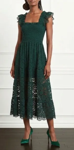 NWT Hill House Ellie Nap in Botanical Garden Green Lace Smocked Midi Dress S thumbnail 1