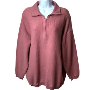 Aerie Oversized Beyond Ribbed Quarter‎ Zip Pullover Sweater Pink Cozy S thumbnail 2