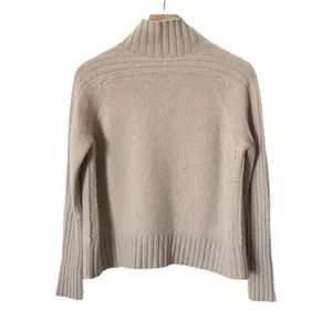 360Cashmere Allison Mock Neck Sweater 100% Cashmere Beige Ribbed Trim Medium thumbnail 3