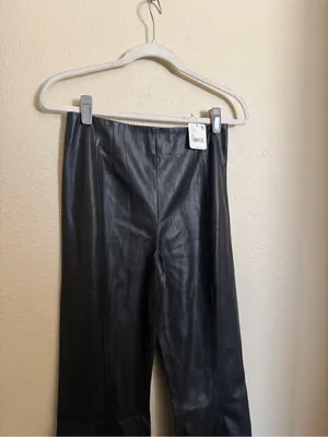 Free People Real Deal Slit Pants Size 28 Black Faux Leather Flare Boho NEW thumbnail 5