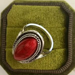Boho/Design Red Oval Turquoise Stainless Steel Silver Statement Ring Size 8 thumbnail 3