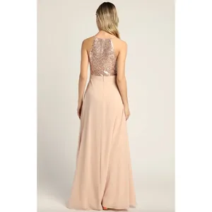 Lulus Endlessly Enchanted Champagne Pink Sequin Maxi Dress Formal Small NWT thumbnail 4